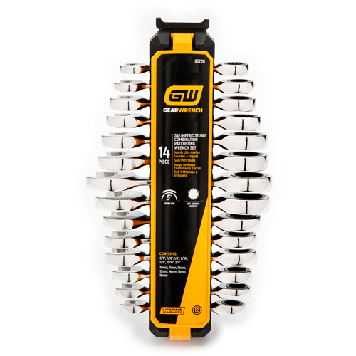 72-Tooth 12 Point Stubby Wrench Set, Ratcheting Combination, 14 Pieces, Imperial and Metric R.M.G. Prévention