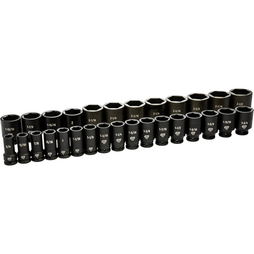 6 Point SAE Socket Set, 29 Pcs, Impact, 3/4" Drive Size, Deep R.M.G. Prévention