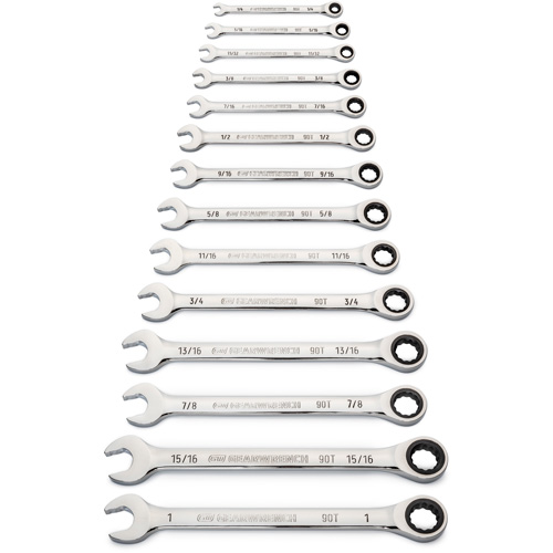 90-Tooth 12 Point SAE Wrench Set, Ratcheting Combination, 14 Pieces, Imperial R.M.G. Prévention
