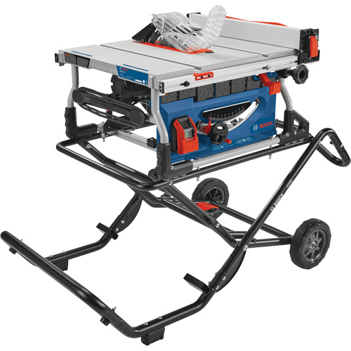 Jobsite Table Saw with Gravity-Rise Wheeled Stand, 120 V, 15 A, 3800 RPM R.M.G. Prévention