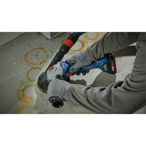 Rectifieuse angulaire sans balais avec interrupteur coulissant, Roue de 4-1/2", 18 V R.M.G. Prévention
