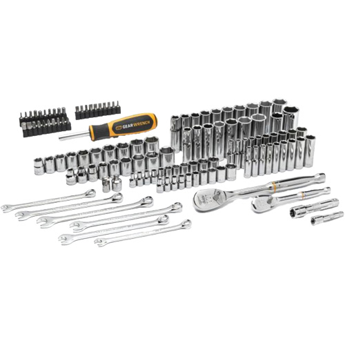 Jeu d'outils manuels pour m&eacute;canicien 90T SAE/m&eacute;trique avec prises 1/4" & 3/8" R.M.G. Prévention