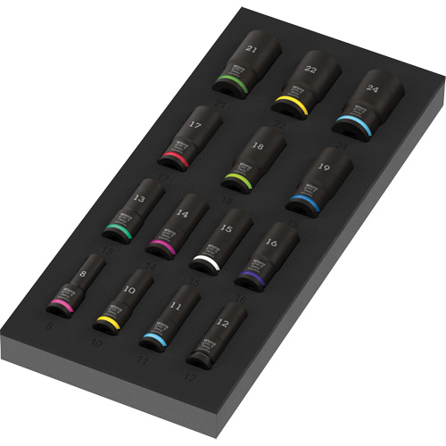 Foam Insert Zyklop B Impaktor Deep Socket Set 1, 15 Pcs, Impact, 3/8" Drive Size, Deep R.M.G. Prévention
