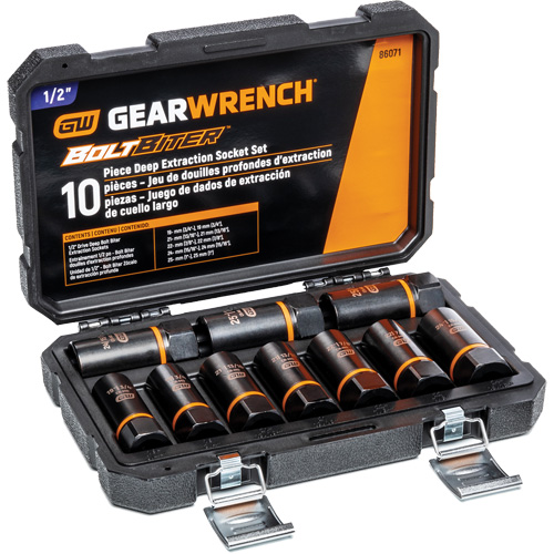 Bolt Biter Extraction Socket Set, 10 Pcs, Impact, 1/2" Drive Size, Deep R.M.G. Prévention