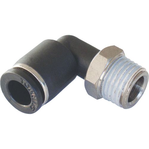 MAXFIT Push-to-Connect to Male NPT Elbow Adapter, 3/8" x 1/2" Dia., PBT Polymer R.M.G. Prévention
