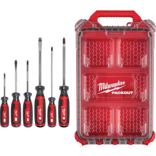 Cushion Grip Screwdrivers Set with PACKOUT Low-Profile Compact Organizer, 6 Pcs. R.M.G. Prévention