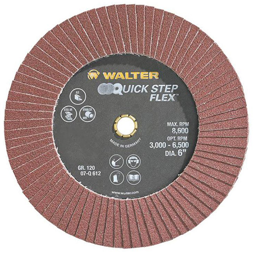 QUICK-STEP FLEX Flap Disc, 6" x Type 29, 120 Grit, Aluminum Oxide R.M.G. Prévention