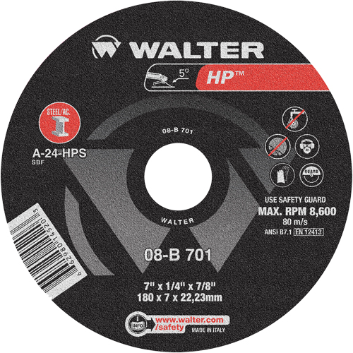 HP Depressed Center Grinding Wheel, 7" x 1/4", 7/8" Arbor, Type 28 R.M.G. Prévention