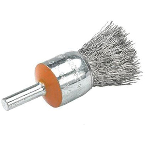 Mounted End Brush with Crimped Wires, 1/2", 0.01" Fill, 1/4" Shank R.M.G. Prévention