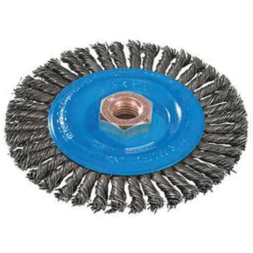 Stringer Bead Knotted Wire Brush, 4" Dia., 0.02" Fill, 5/8"-11 Arbor, Aluminum/Stainless Steel R.M.G. Prévention