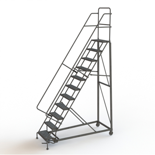 Heavy Duty Rolling Ladder, 11 Steps, 24" Step Width, 110" Platform Height, Steel R.M.G. Prévention