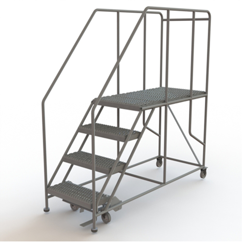 Mobile Work Platform, Steel, 4 Steps, 40" H, 47" D, 24" Step, Serrated R.M.G. Prévention