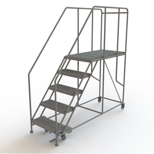 Mobile Work Platform, Steel, 5 Steps, 50" H, 47" D, 24" Step, Serrated R.M.G. Prévention