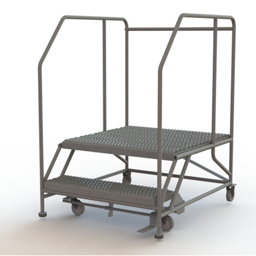 Mobile Work Platform, Steel, 2 Steps, 20" H, 36" D, 36" Step, Serrated R.M.G. Prévention