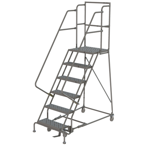 Deep Top Step Rolling Ladder, 7 Steps, 16" Step Width, 70" Platform Height, Steel R.M.G. Prévention