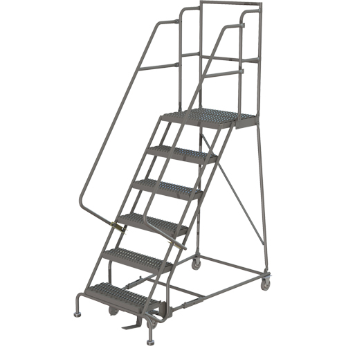 Escabeaux roulants &agrave; dessus profond, 6 marches, Largeur de la marche 16", Hauteur de la plateforme 60", Acier R.M.G. Prévention