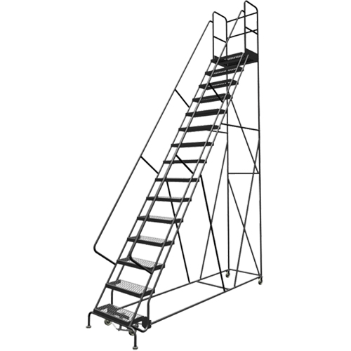 Escabeaux roulants &agrave; dessus profond, 15 marches, Largeur de la marche 24", Hauteur de la plateforme 150", Acier R.M.G. Prévention
