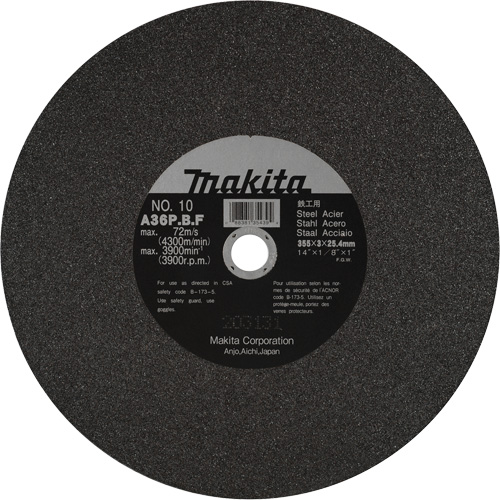 Meules pour la coupe des m&eacute;taux, 14" x 1/8", Arbre de 1", Oxyde d'aluminium, 3900 Tr/min R.M.G. Prévention