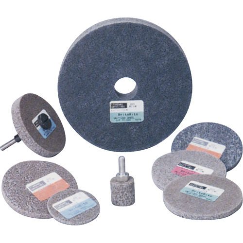 Meule homog&egrave;ne &agrave; faible densit&eacute; de s&eacute;rie 500 Standard Abrasives, 3" x 1/4", Arbre de 1/4", Grain de Moyen, Oxyde d'aluminium R.M.G. Prévention