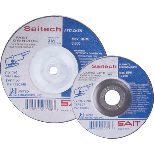 Saitech Ultimate Performance Grinding Wheel, 4" x 1/4", 3/8" Arbor, Aluminum Oxide, Type 27 R.M.G. Prévention