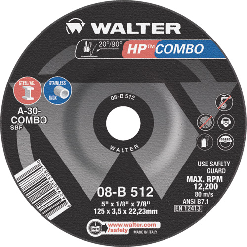 Meule combin&eacute;e HP Combo &agrave; moyeu d&eacute;port&eacute;, 5" x 1/8", Arbre de 7/8", Type 27 R.M.G. Prévention