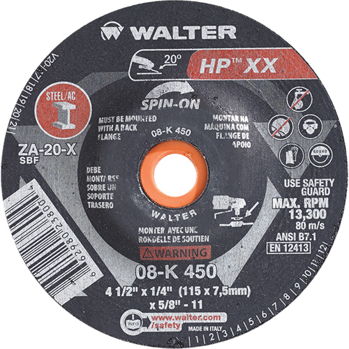 Meule &agrave; moyeu d&eacute;port&eacute; Double-X, 4-1/2" x 1/4", Arbre 5/8"-11, Type 27S R.M.G. Prévention