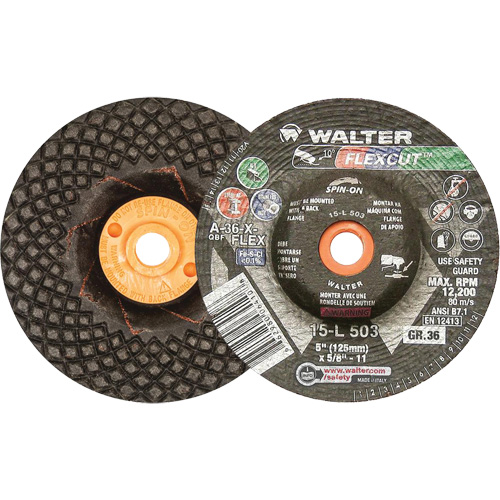 Flexcut Depressed Centre Grinding Wheels, 5", 36 Grit, Aluminum Oxide, 5/8"-11, 12200 RPM, Type 29 R.M.G. Prévention