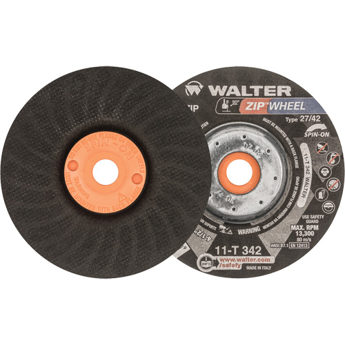 Meules &agrave; tronçonner renforc&eacute;es Zipcut vissables pour scies circulaires, 4-1/2" x 7/8", Arbre de 5/8"-11, Type 27, Oxyde d'aluminium, 13 300 Tr/min R.M.G. Prévention