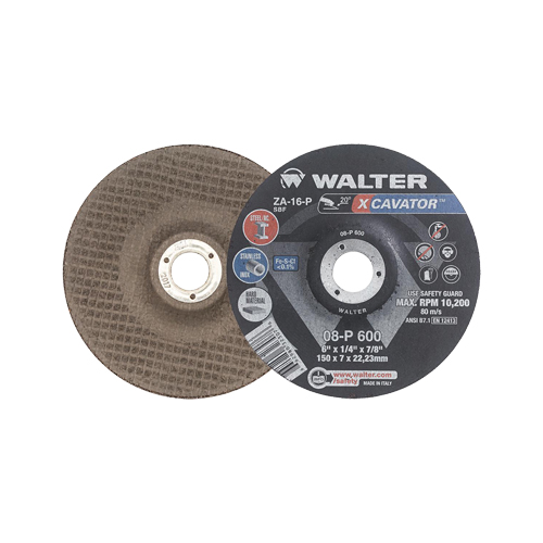 XCAVATOR Grinding Wheel, 6" x 1/4", 7/8" Arbor, Zirconium, Type 27 R.M.G. Prévention