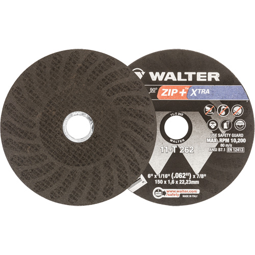 Zip+ Right Angle Grinder Reinforced Cut-Off Wheel, 6" x 1/16", 7/8" Arbor, Type 1, Aluminum Oxide, 10200 RPM R.M.G. Prévention