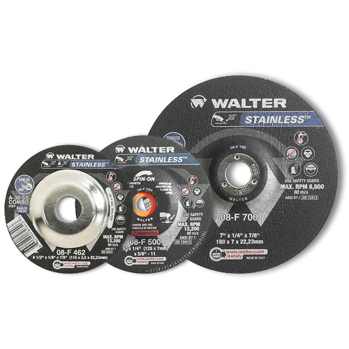 STAINLESS Grinding and Cutting Wheel, 4-1/2" x 1/4", 5/8"-11 Arbor, Type 28S, Aluminum Oxide, 13300 RPM R.M.G. Prévention
