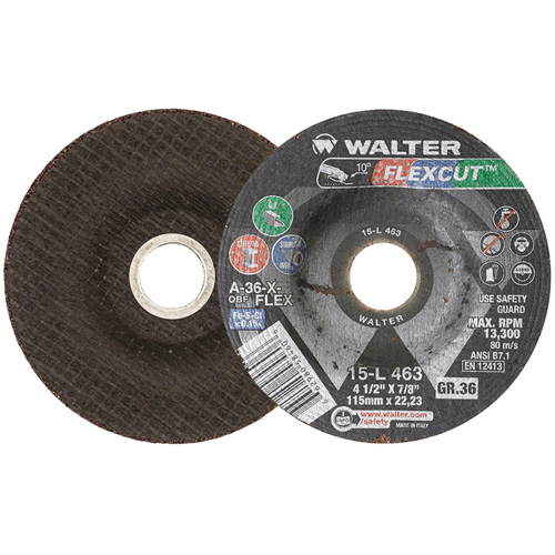 FLEXCUT Grinding Wheel, 4-1/2", 36 Grit, Aluminum Oxide, 7/8", 13300 RPM, Type 29 R.M.G. Prévention
