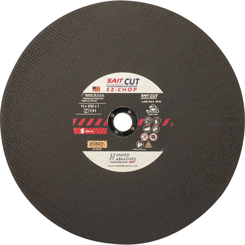 Chop Saw Wheel, 12" x 0.093"/3/32", 1" Arbor, Type 1, Aluminum Oxide, 5100 RPM R.M.G. Prévention