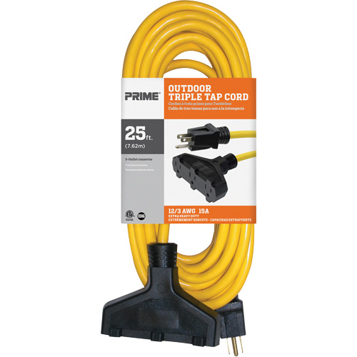 Cordon rallonge en vinyle, Ext&eacute;rieur, SJTW, AWG 12/3, 15 A, 3 prise(s), 25' R.M.G. Prévention