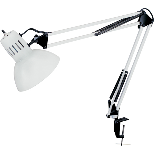 Swing Arm Clamp-On Desk Lamps, 100 W, Incandescent, C-Clamp, 36" Neck, White R.M.G. Prévention