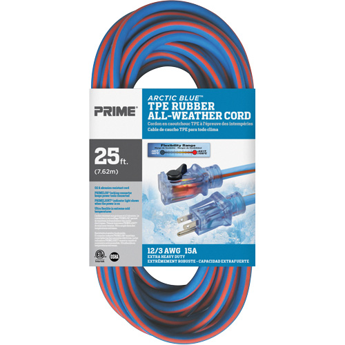 Arctic Blue TPE-Rubber Locking Extension Cord, All-Weather, SJEOW, 12/3 AWG, 15 A, 25' R.M.G. Prévention