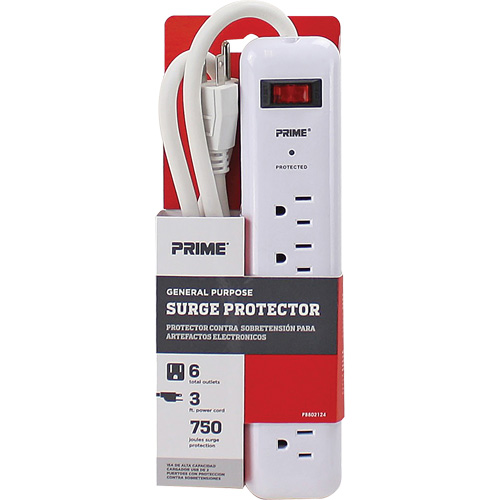Surge Protector, 6 Outlets, 750 J, 1875, 3' Cord R.M.G. Prévention