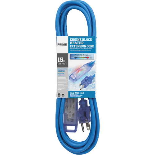 Glacier Flex Engine Block Heater Cord, All-Weather, SJTW, 16/3 AWG, 13 A, 3 Outlet(s), 15' R.M.G. Prévention