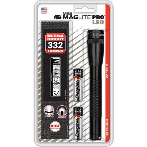 Lampes de poche Mini Pro, DEL, 332 lumens, Piles AA R.M.G. Prévention