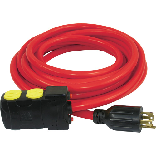 Generator Extension Cord with Resets, SJTW, 10 AWG, 20 A, 4 Outlet(s), 25' R.M.G. Prévention
