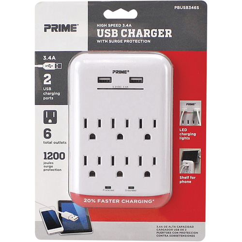 Prime&reg; USB Charger with Surge Protector R.M.G. Prévention