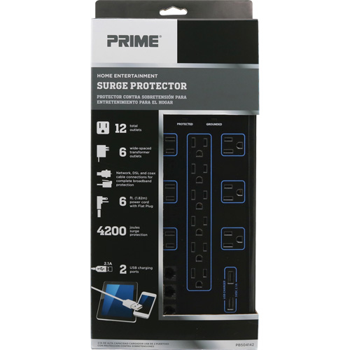 USB Charging Surge Protectors, 12 Outlets, 4200 J, 1875 W, 6' Cord R.M.G. Prévention