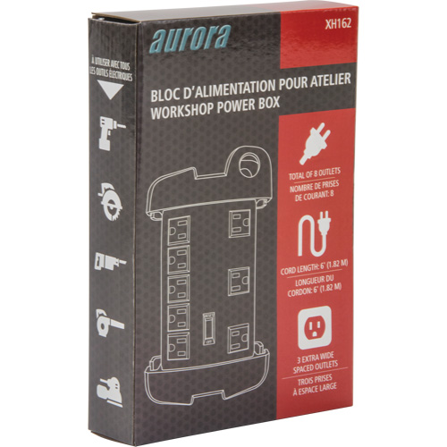 Protecteur de surtension &agrave; prise multiple pour l'atelier, 8 Prises, 1350 J, 1875 W, Cordon 6' R.M.G. Prévention