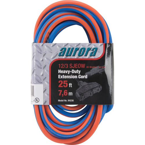 TPE-Rubber Extension Cord with Light Indicator, All-Weather, SJEOW, 12/3 AWG, 15 A, 3 Outlet(s), 25' R.M.G. Prévention