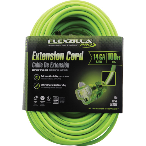 Flexzilla&reg; Pro Industrial Extension Cord, All-Weather, SJTW, 14/3 AWG, 15 A, 100' R.M.G. Prévention