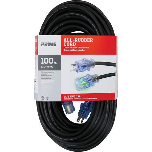 Cordon rallonge All-Rubber, Ext&eacute;rieur, SJOOW, AWG 14/3, 15 A, 100' R.M.G. Prévention