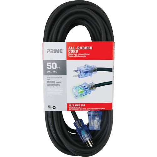 All-Rubber Extension Cord, Outdoor, SJOOW, 12/3 AWG, 15 A, 50' R.M.G. Prévention