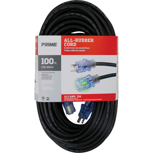 Cordon rallonge All-Rubber, Ext&eacute;rieur, SJOOW, AWG 12/3, 15 A, 100' R.M.G. Prévention