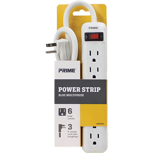 Power Strip, 6 Outlet(s), 3', 15 A, 1875 W, 125 V R.M.G. Prévention