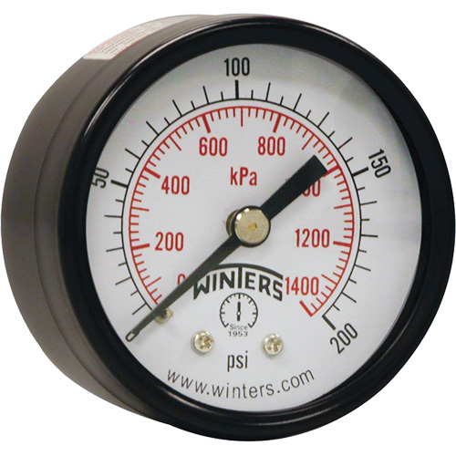 Economy Pressure Gauge, 2" , 0 - 200 psi, Back Mount, Analogue R.M.G. Prévention